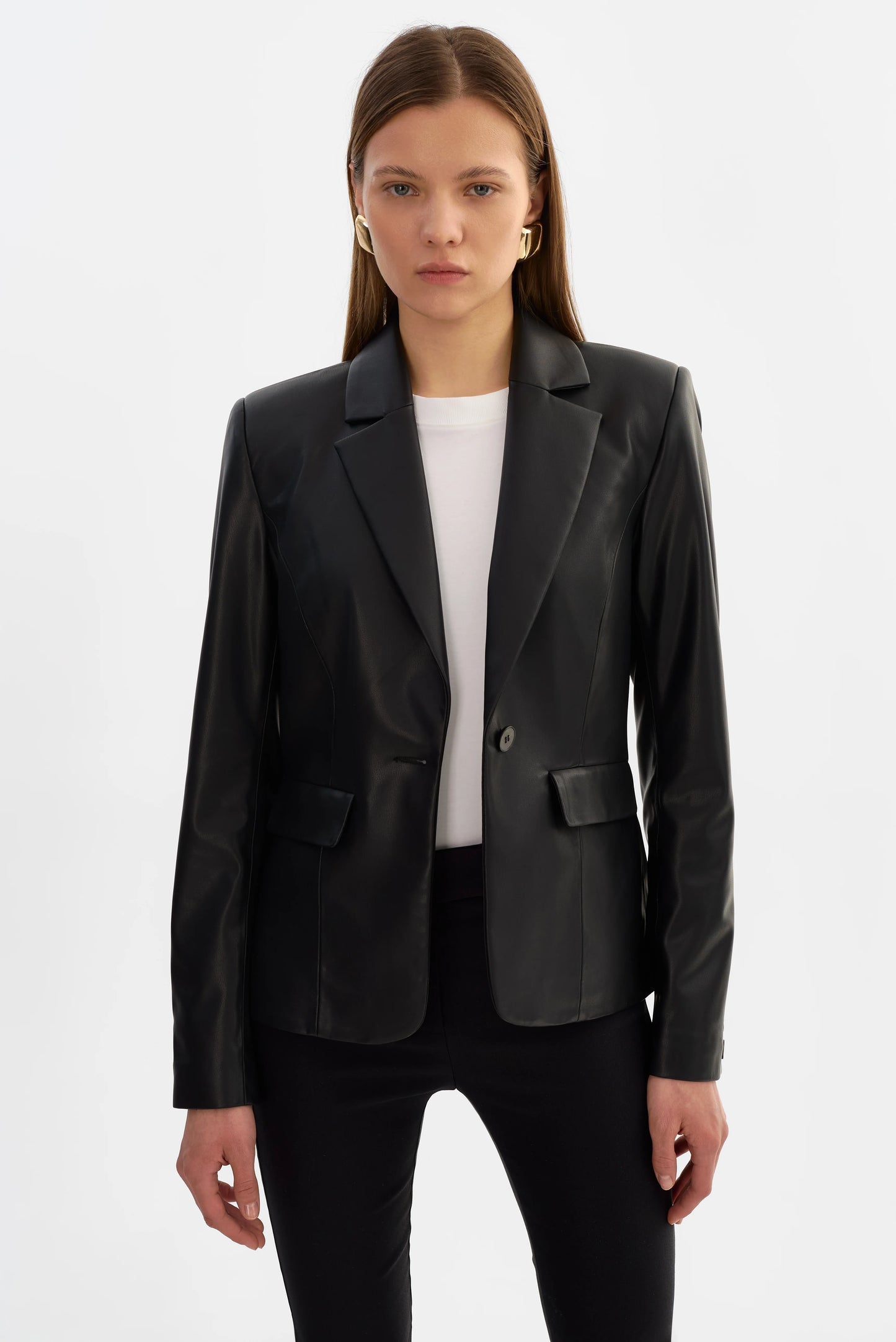 Davie Faux Leather Blazer - Black