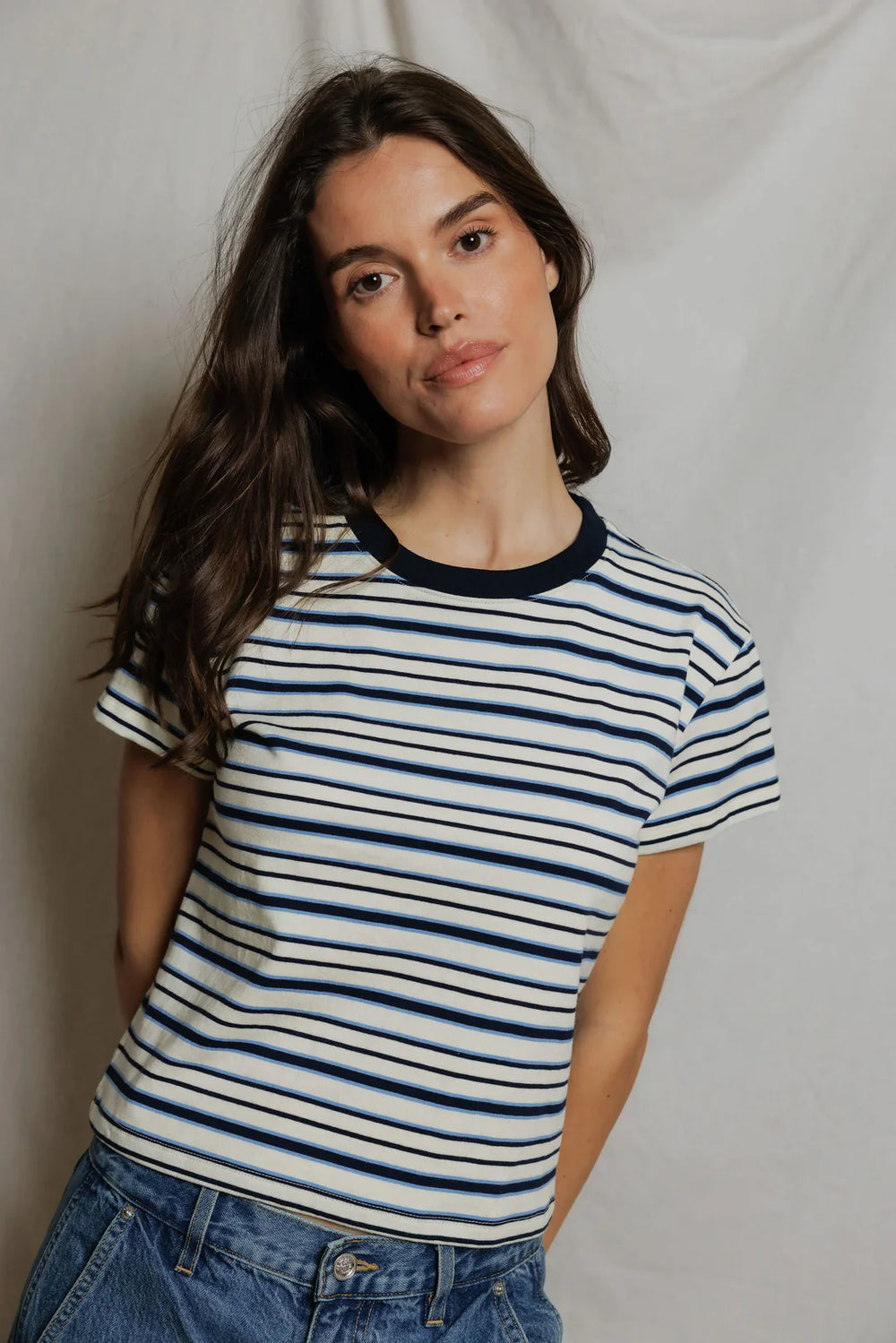 Dawn Cotton Jersey Ringer Stripe Tee - Navy Pacific Stripe