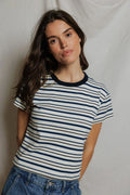Dawn Cotton Jersey Ringer Stripe Tee - Navy Pacific Stripe