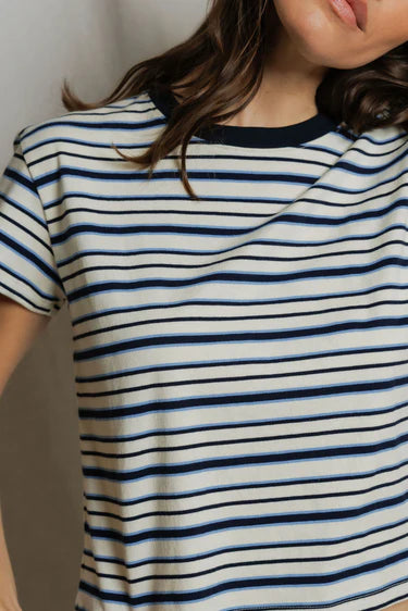 Dawn Cotton Jersey Ringer Stripe Tee - Navy Pacific Stripe