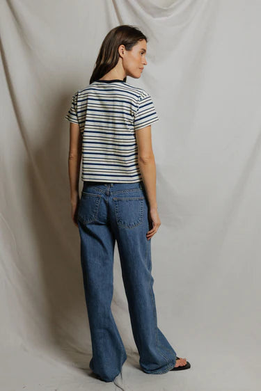 Dawn Cotton Jersey Ringer Stripe Tee - Navy Pacific Stripe