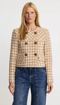 Collarless DB Mini Jacket - Camel Houndstooth