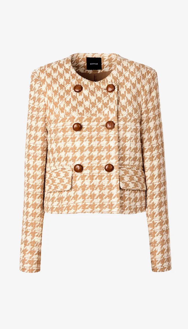 Collarless DB Mini Jacket - Camel Houndstooth