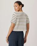 Delilah Striped Short Sleeve Cardigan - Shell/Mood Indigo