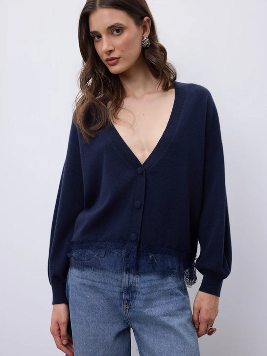 Dotty Cashmere Cardigan - Navy