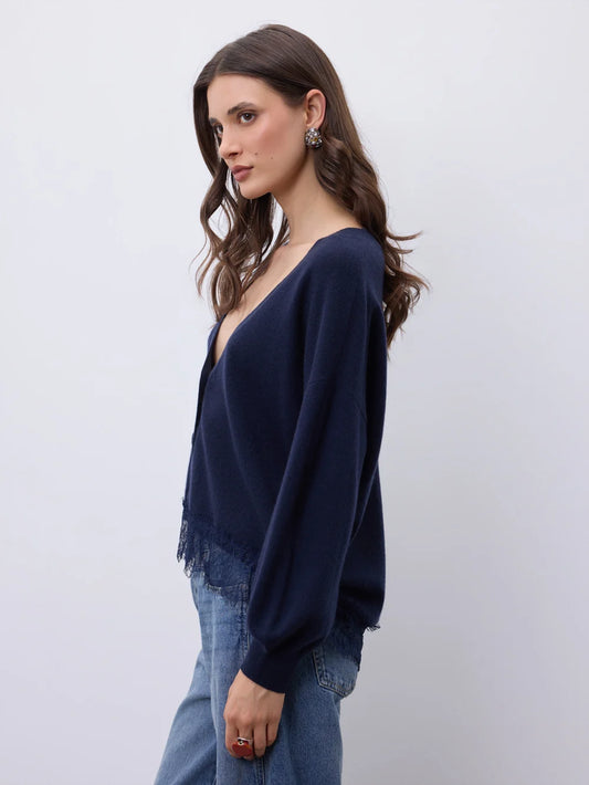 Dotty Cashmere Cardigan - Navy