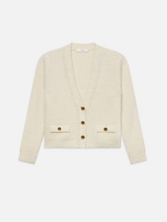 Double Pocket Cropped Cardi - Cream