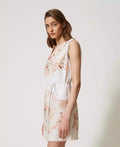 Short Dress in Printed Linen - Flowers Tapestry Dusty Coral Shade Print