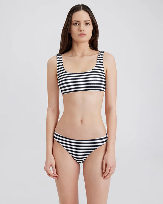The Elle Ribbed Bikini Top - Blackout Marshmallow Stripe