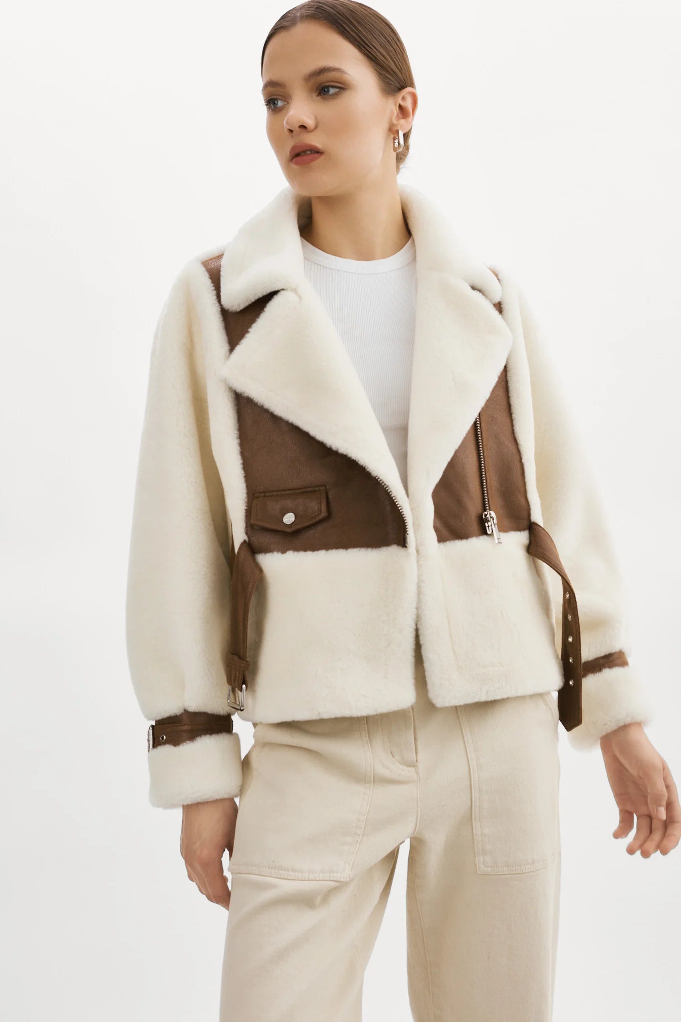 Elody Faux Fur Jacket - Ivory Brown