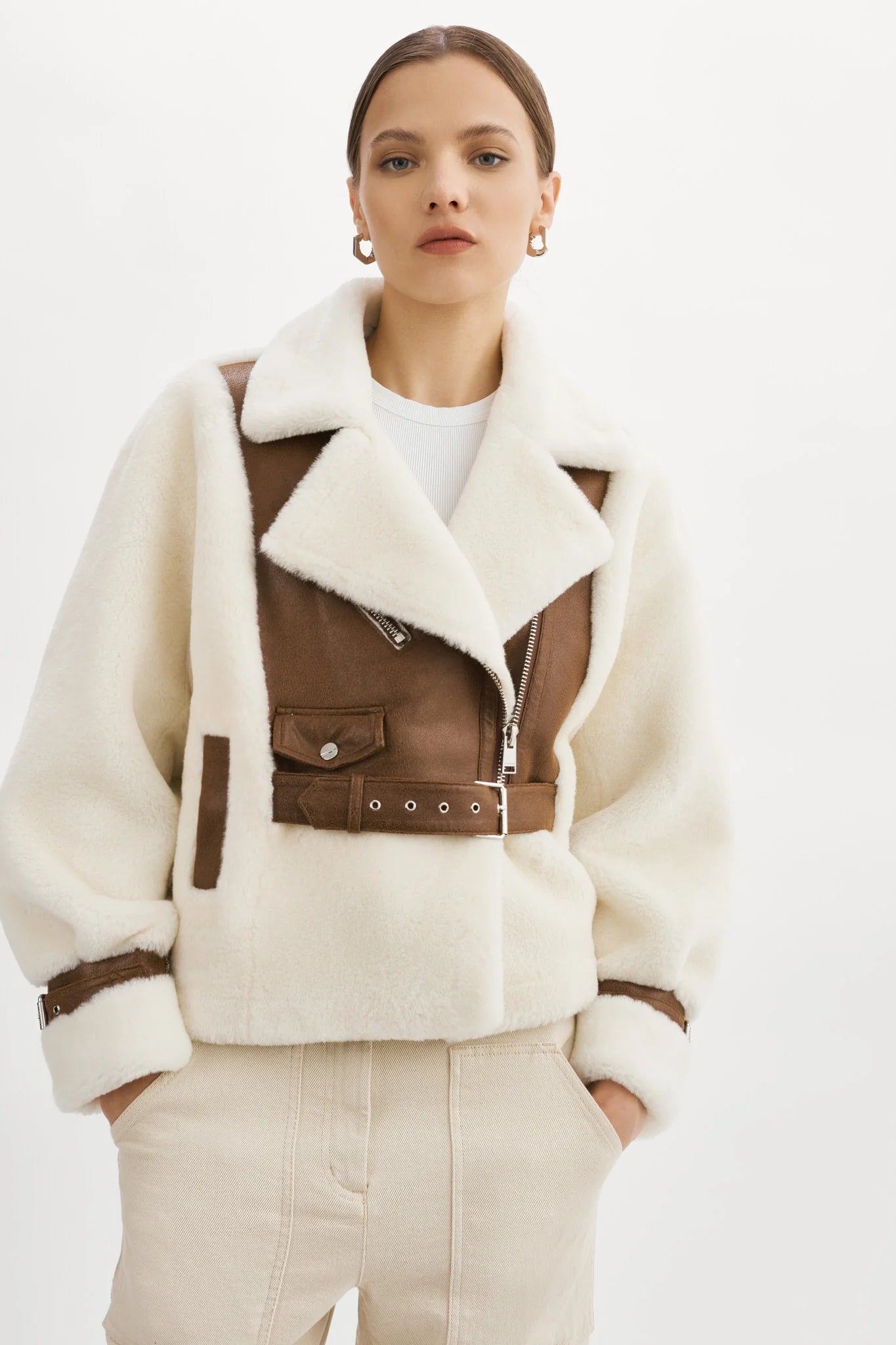 Elody Faux Fur Jacket - Ivory Brown