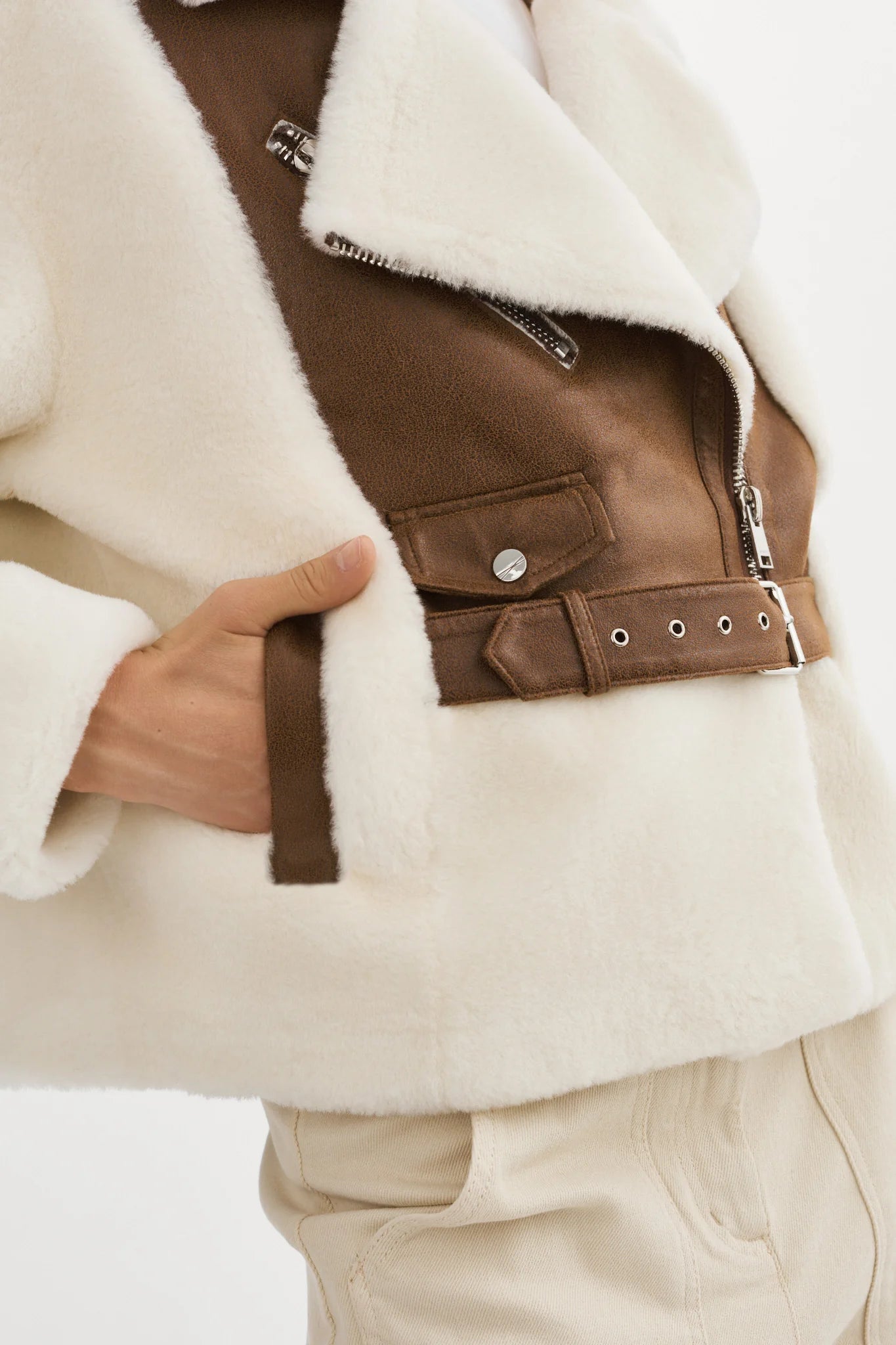 Elody Faux Fur Jacket - Ivory Brown