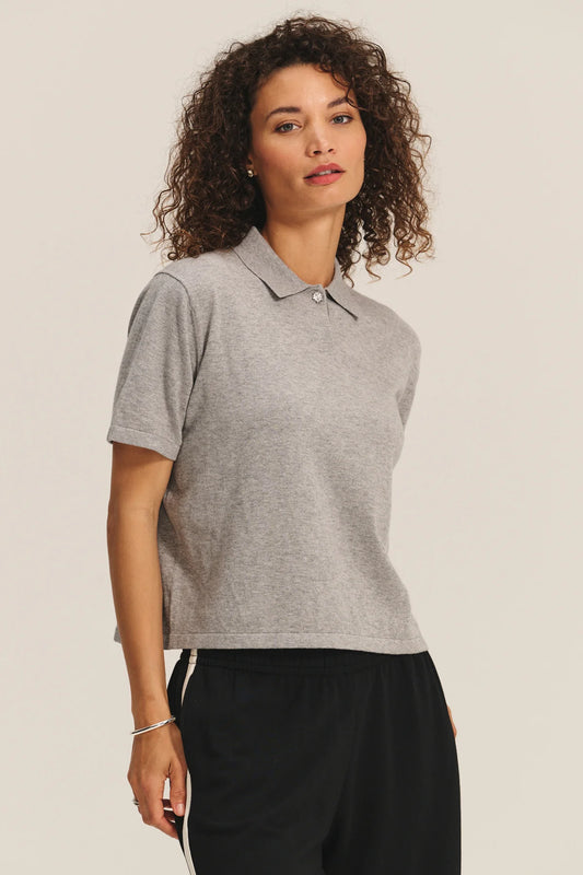 Emerson Embellished Sweater Polo - Heather Grey