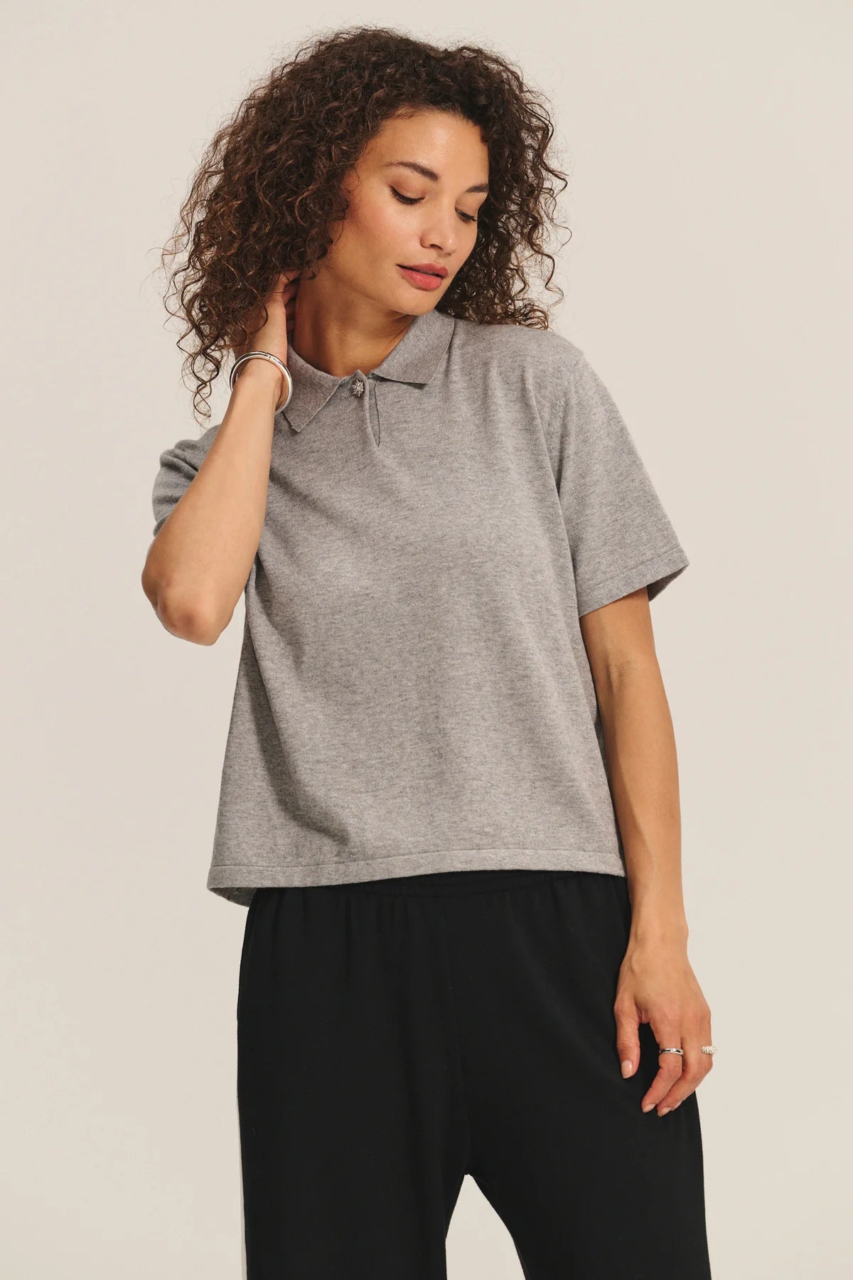 Emerson Embellished Sweater Polo - Heather Grey