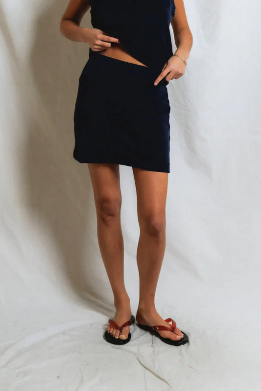 Emery Loop Terry Mini Skirt - Navy