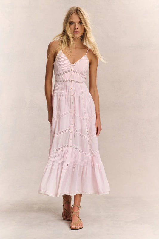 Esilda Heritage Cotton Midi Dress - Pink