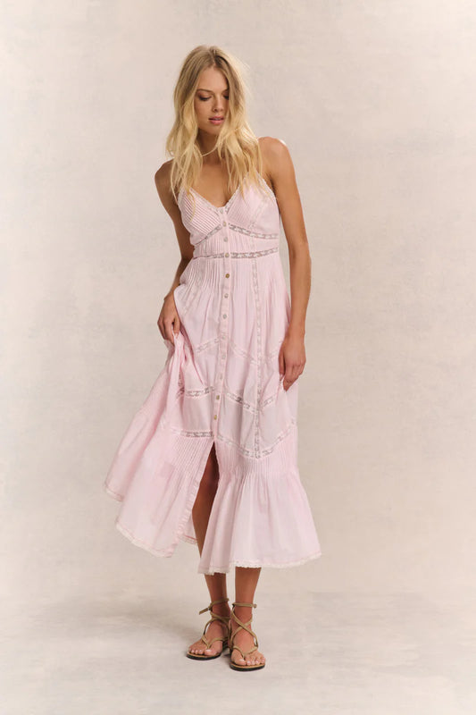 Esilda Heritage Cotton Midi Dress - Pink