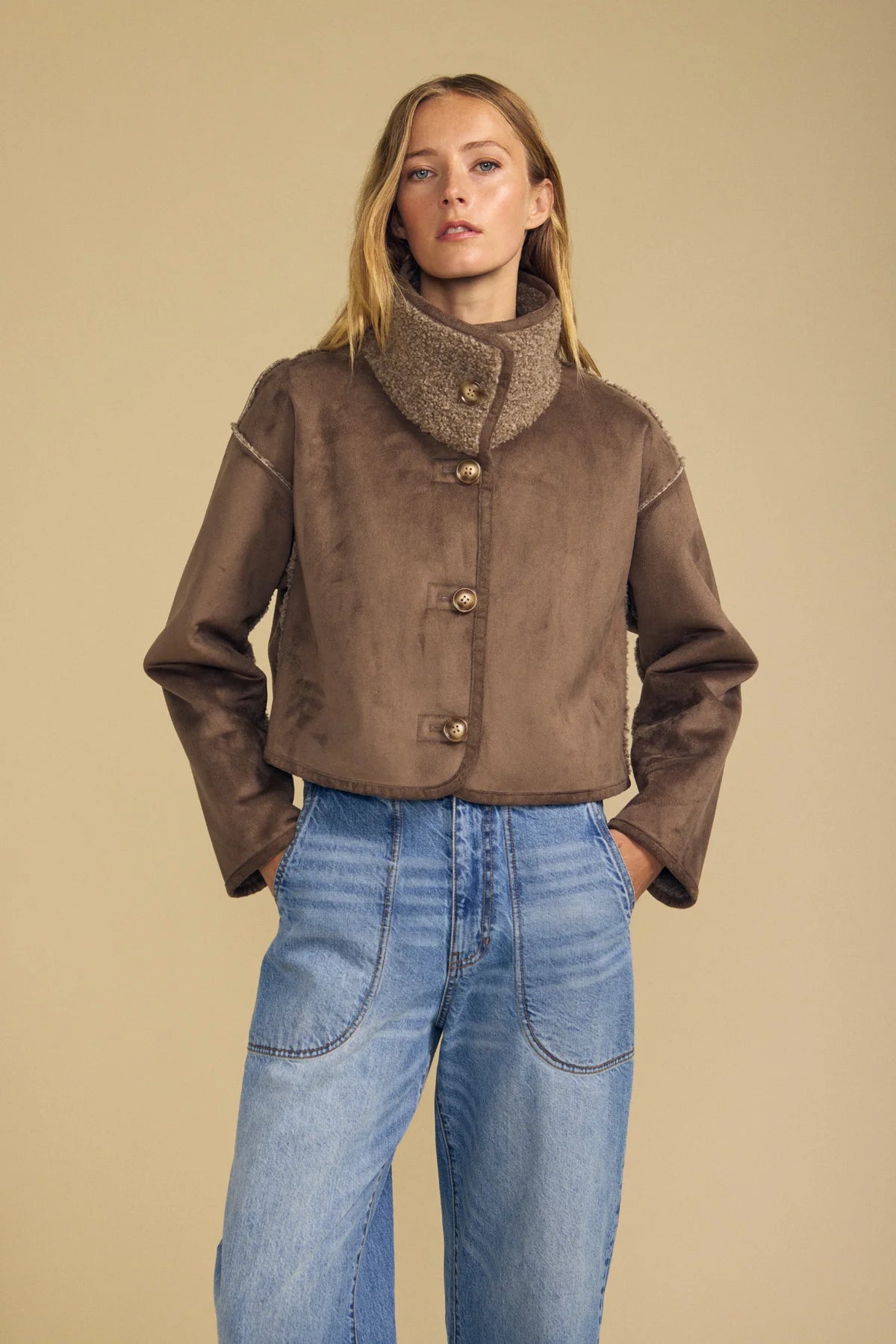 Esme Faux Sherpa Reversible Jacket - Faded Coco