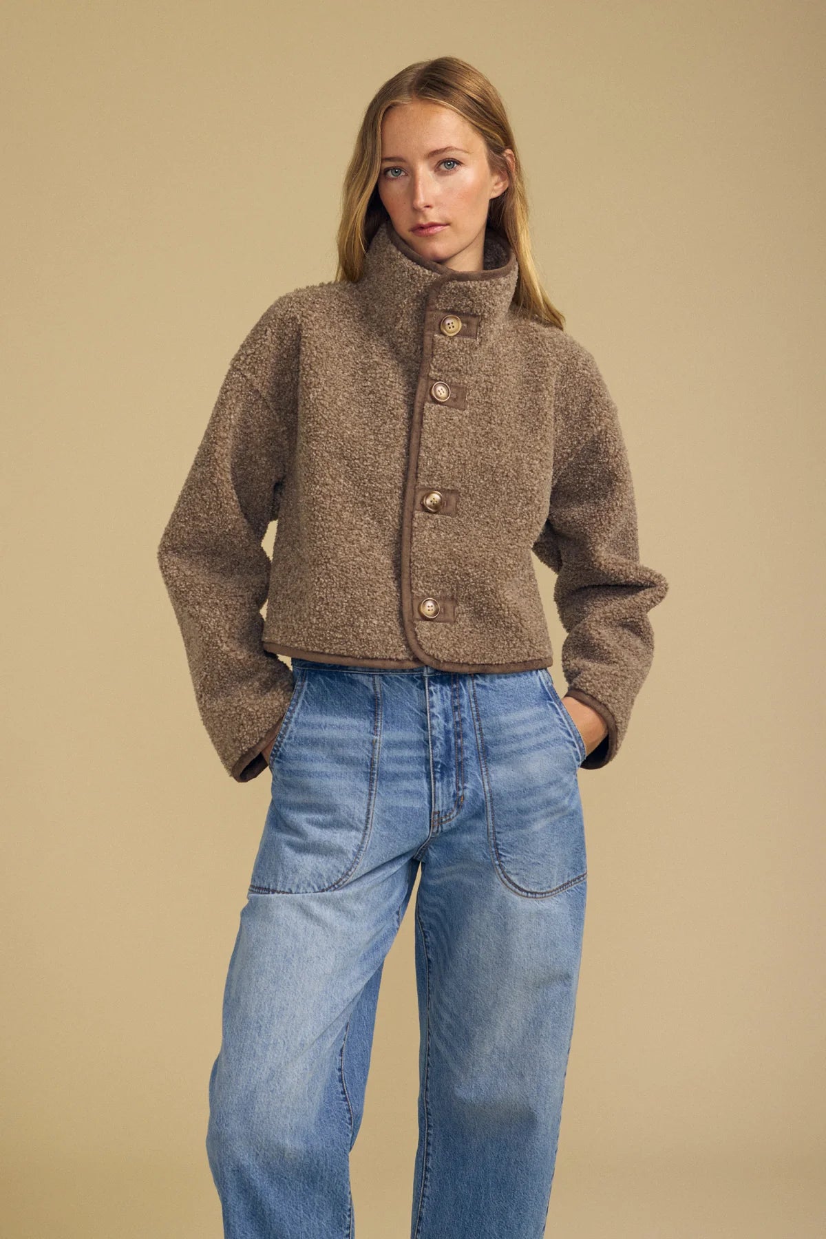 Esme Faux Sherpa Reversible Jacket - Faded Coco