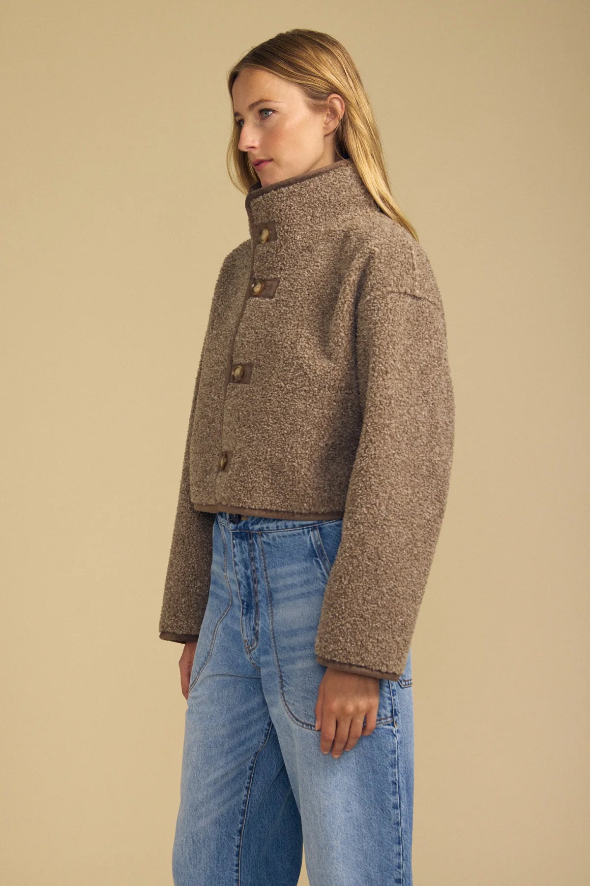 Esme Faux Sherpa Reversible Jacket - Faded Coco