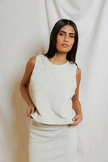 Esther Loop Terry Mock Neck Tank - Oatmeal