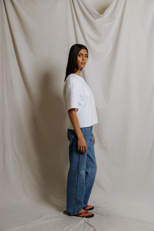 Ezra French Terry Short Sleeve Sweatshirt - White