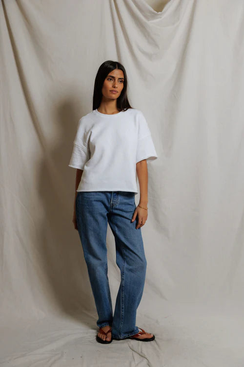 Ezra French Terry Short Sleeve Sweatshirt - White