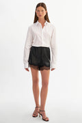 Farah Lace Trim Faux Leather Shorts - Black