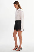 Farah Lace Trim Faux Leather Shorts - Black