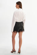 Farah Lace Trim Faux Leather Shorts - Black