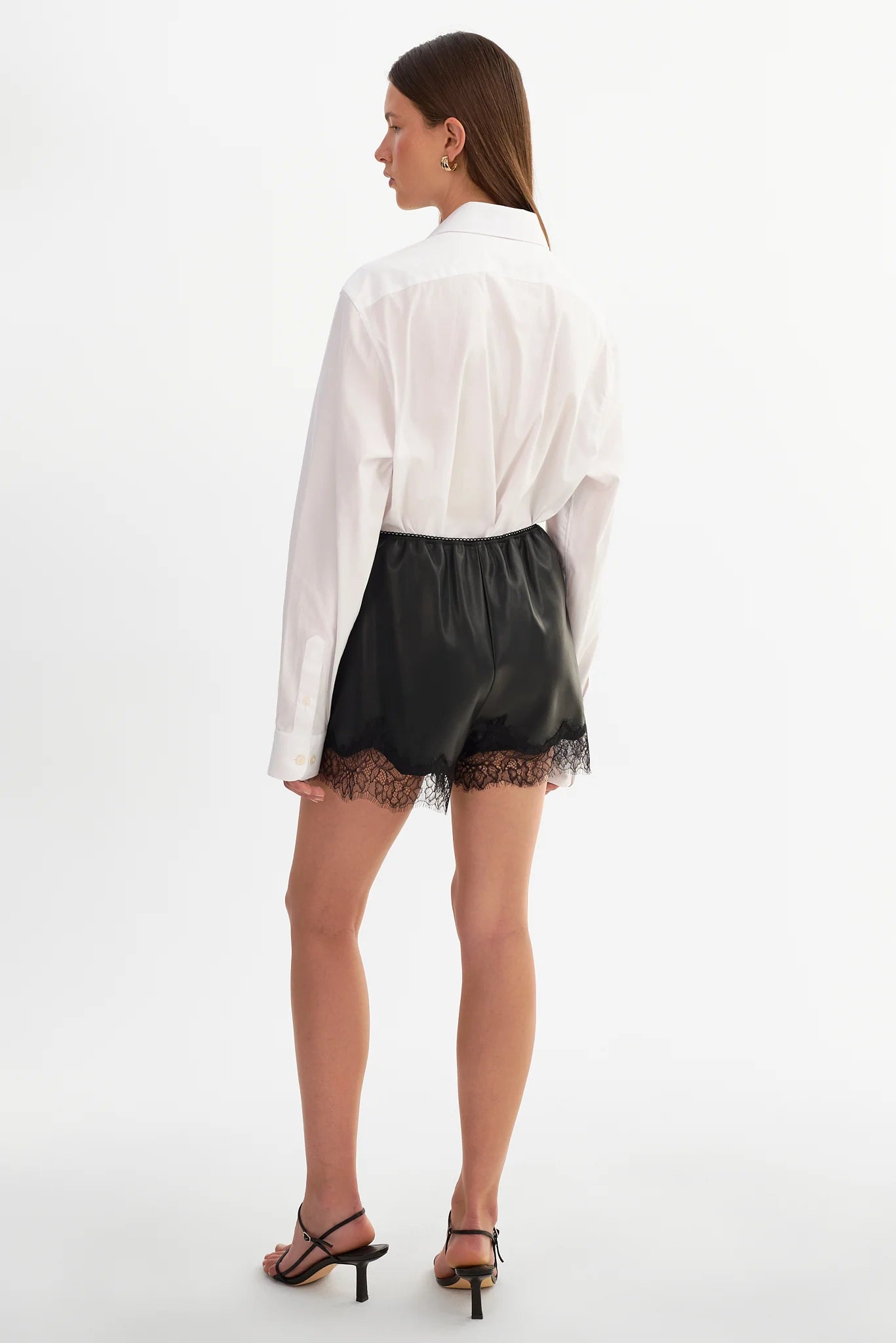 Farah Lace Trim Faux Leather Shorts - Black