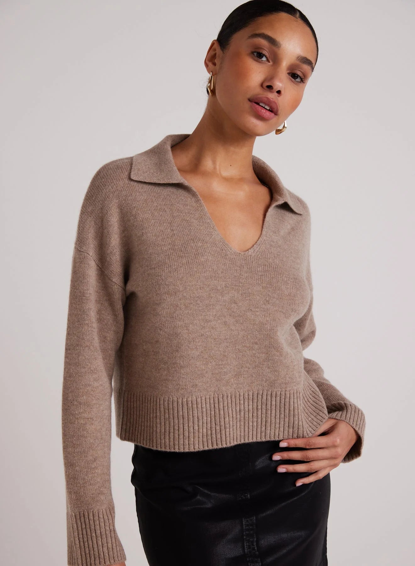 Wool and Cashmere Blend Collared Sweater - Heather Fawn