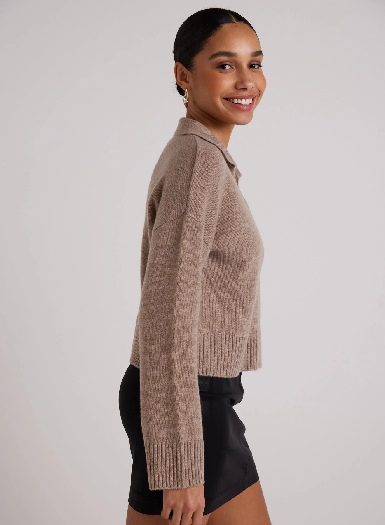 Wool and Cashmere Blend Collared Sweater - Heather Fawn