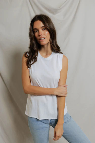 Faye Crispy Cotton Muscle Tank - White