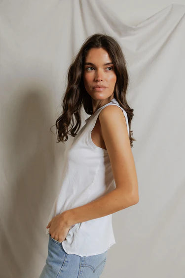 Faye Crispy Cotton Muscle Tank - White