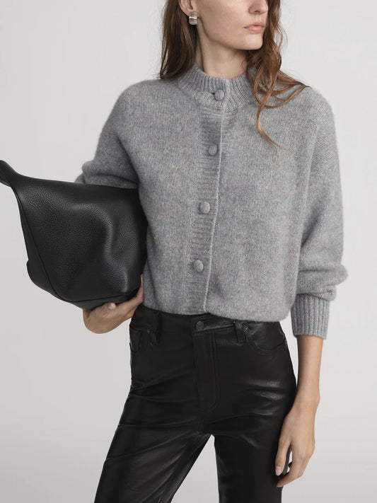 The Cashmere Fleck Cardi - Silver