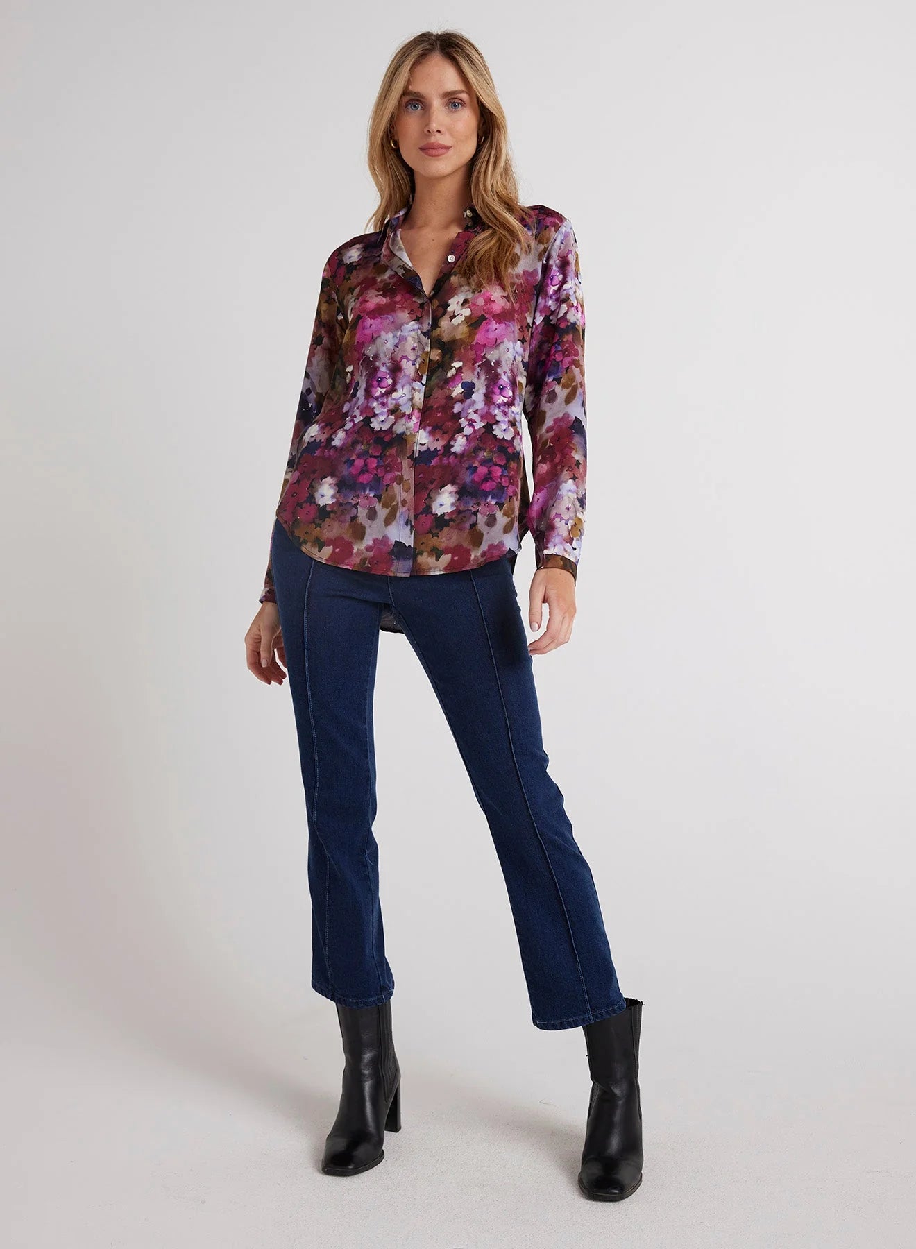 Clean Front Hipster Shirt - Twilight Fleur Print