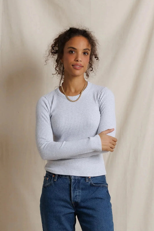 Flora Sweater Rib Crew Neck Long Sleeve - Heather Grey