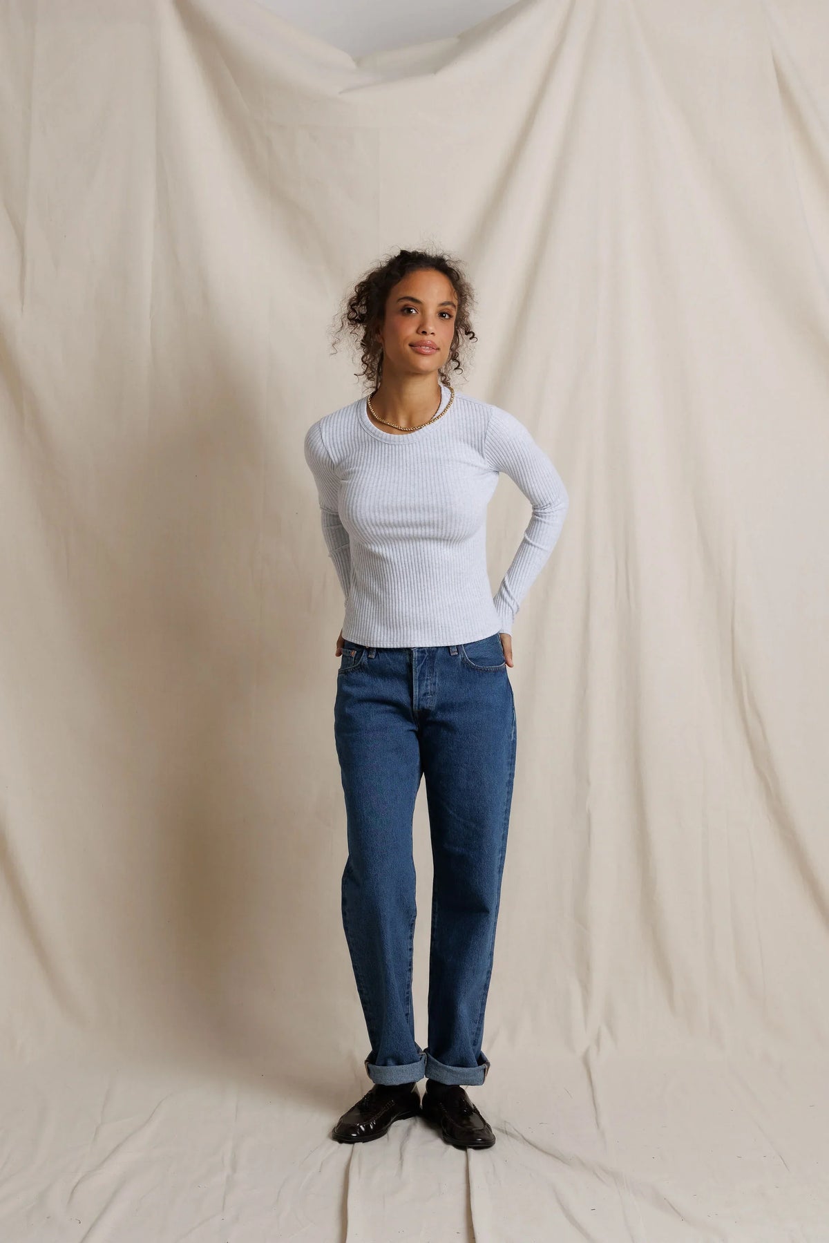 Flora Sweater Rib Crew Neck Long Sleeve - Heather Grey