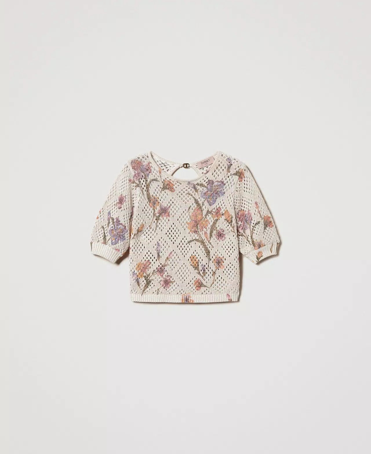 Mesh Jumper with Floral Print - Multicolour/Mother of Pearl Iris Print