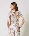 Mesh Jumper with Floral Print - Multicolour/Mother of Pearl Iris Print