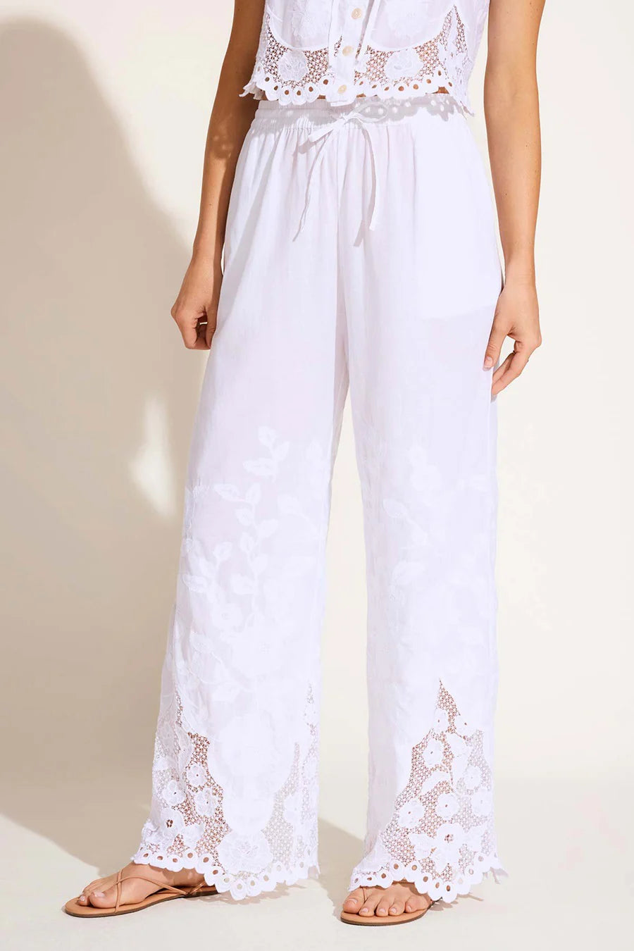 Flora Pant -  White Beachside Broderie