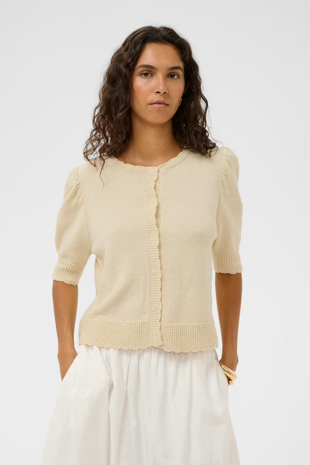 Flores Cardigan - Turtledove/White