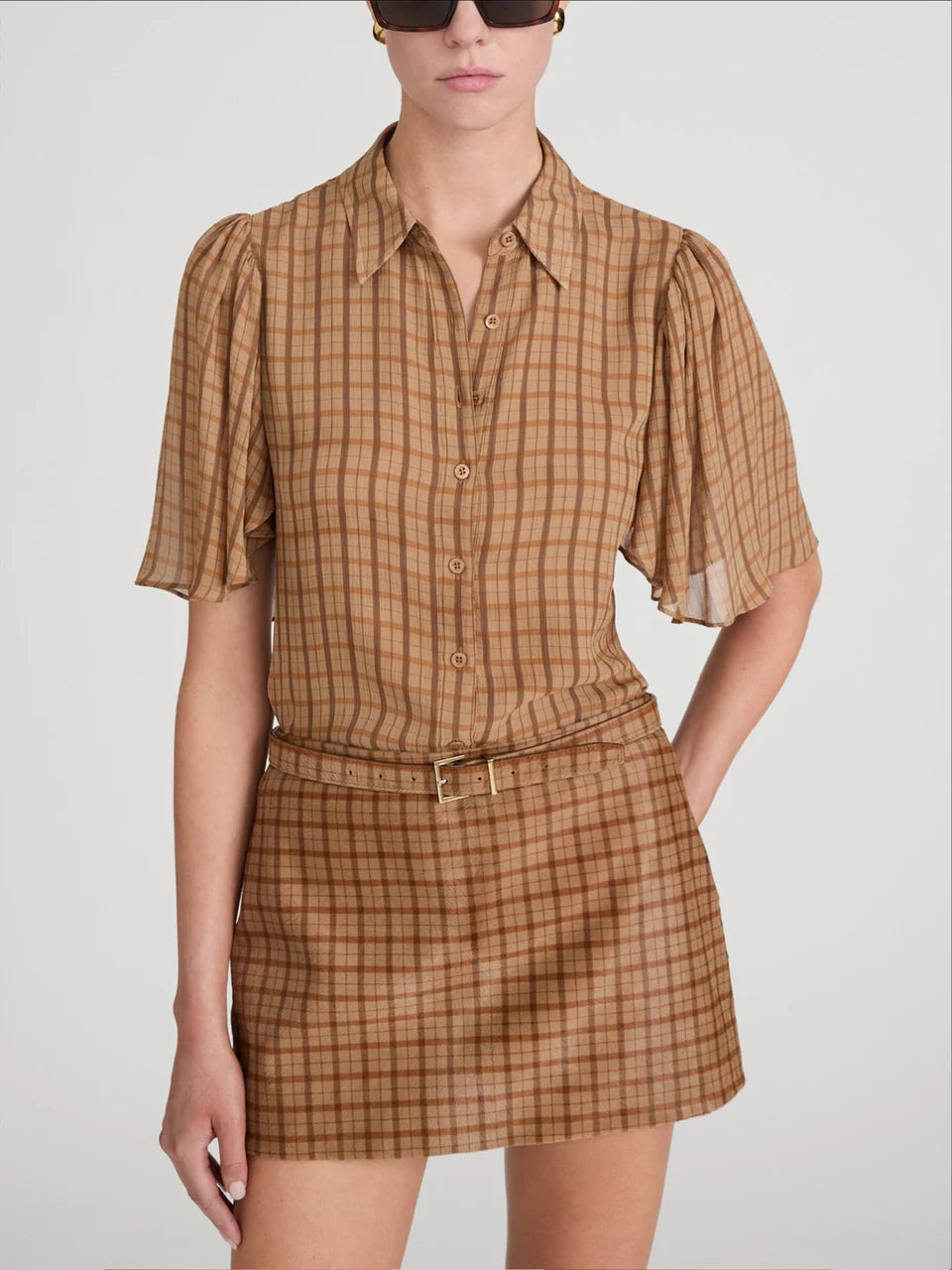 The Flutter Shirt - Taupe Multi Plaid