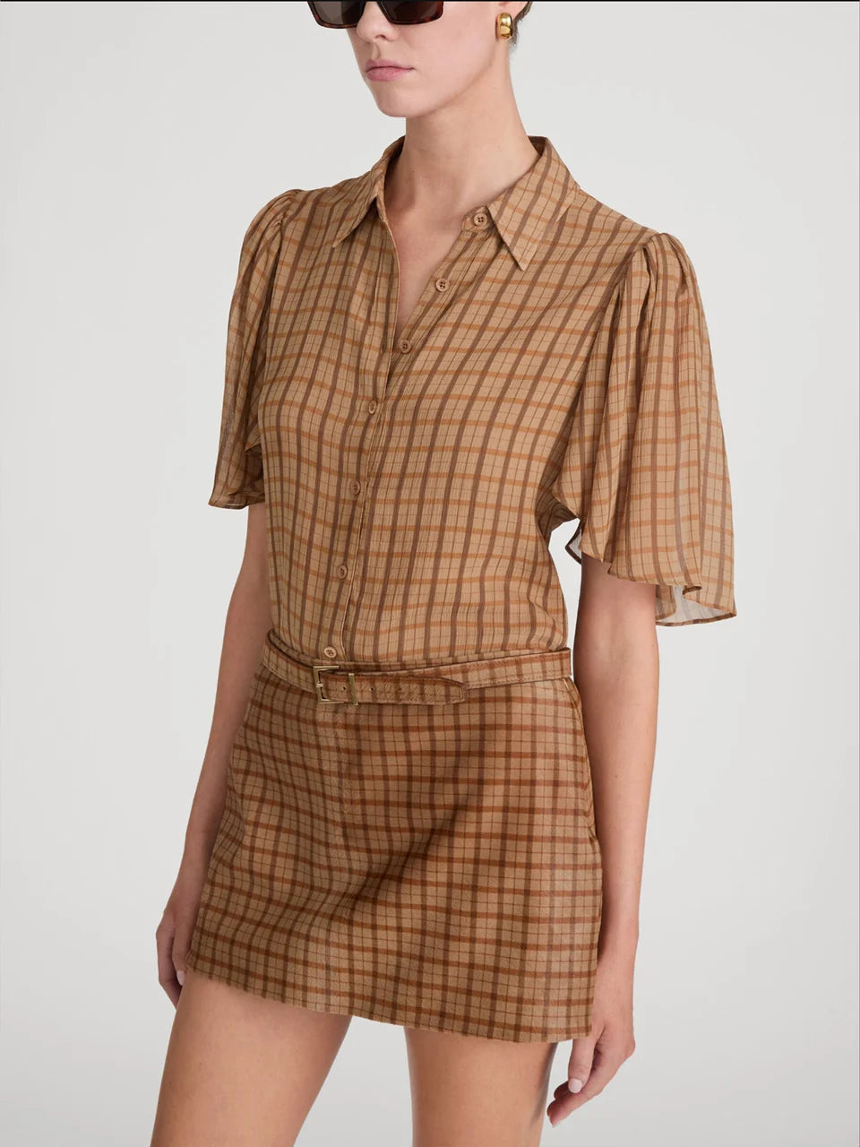 The Flutter Shirt - Taupe Multi Plaid