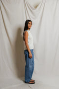 Fran Pointelle Sleeveless Polo - White