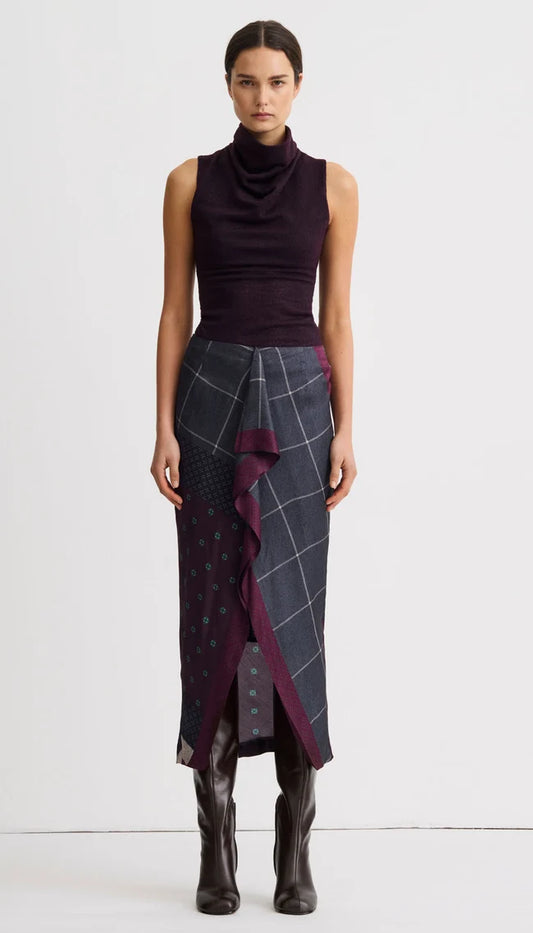 Front Ruffle Skirt - Slate Patchwork
