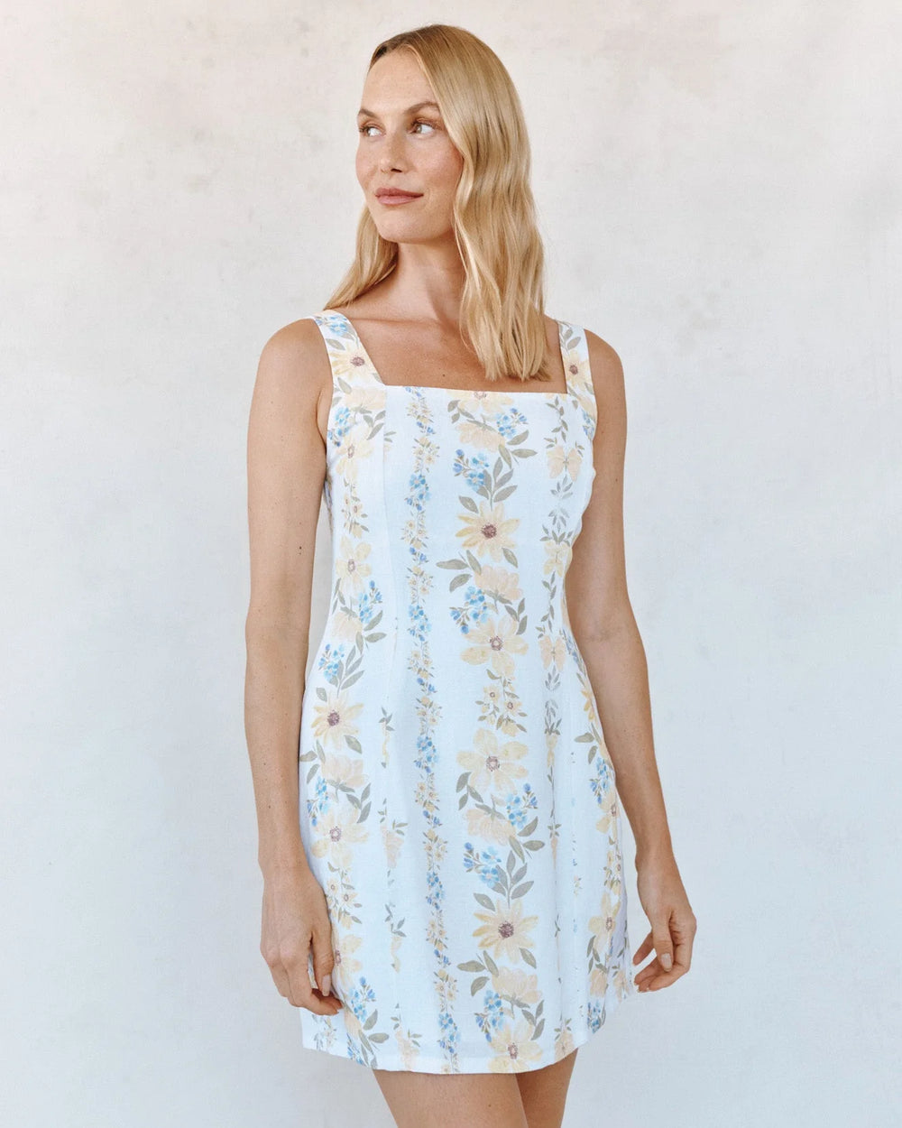 Fitted Smocked Back Mini Dress - Wildflower Stripes Print