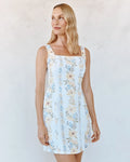 Fitted Smocked Back Mini Dress - Wildflower Stripes Print