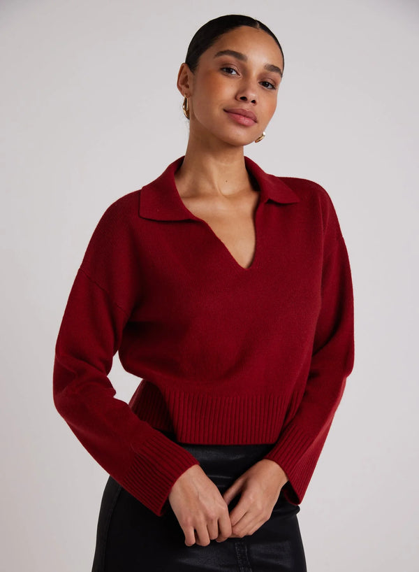 Wool and Cashmere Blend Collared Sweater - Garnet Red